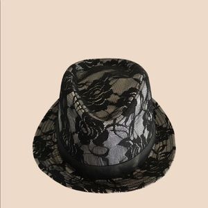 Black Hat with Rose Lace Detail